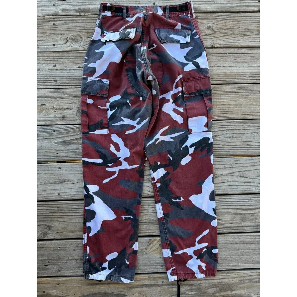 RED BLACK GREY‎ CAMO STRAIGHT CARGO PANTS MEN'S WAIST 27